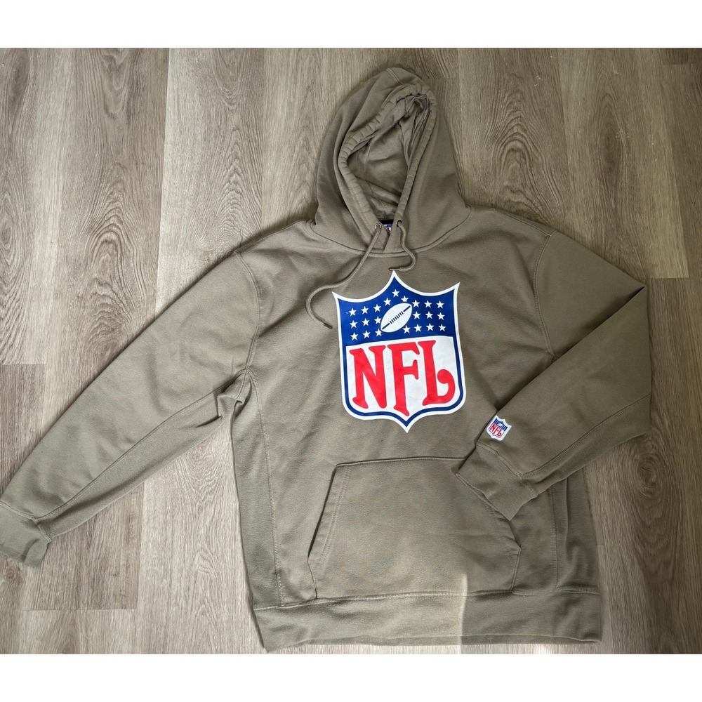 NFL Shield Logo Hoodie Mens Large Tan Olive Green Graphic Pullover Sweatshirt